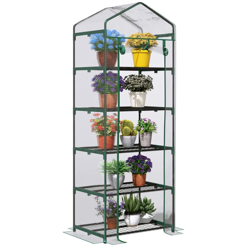 Compact Garden Grow House with Reinforced Cover and Shelves, 69x49x193cm Green