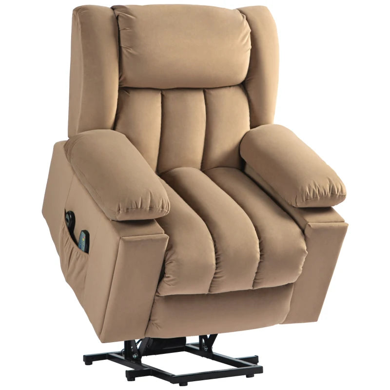 Light Brown Velvet Recliner Chair with Riser and Massage Function