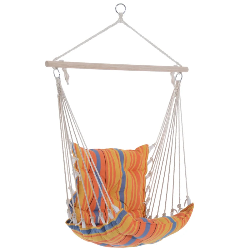 Garden Hanging Chair with Soft Seat Backrest Cotton Cloth Wooden Support Orange
