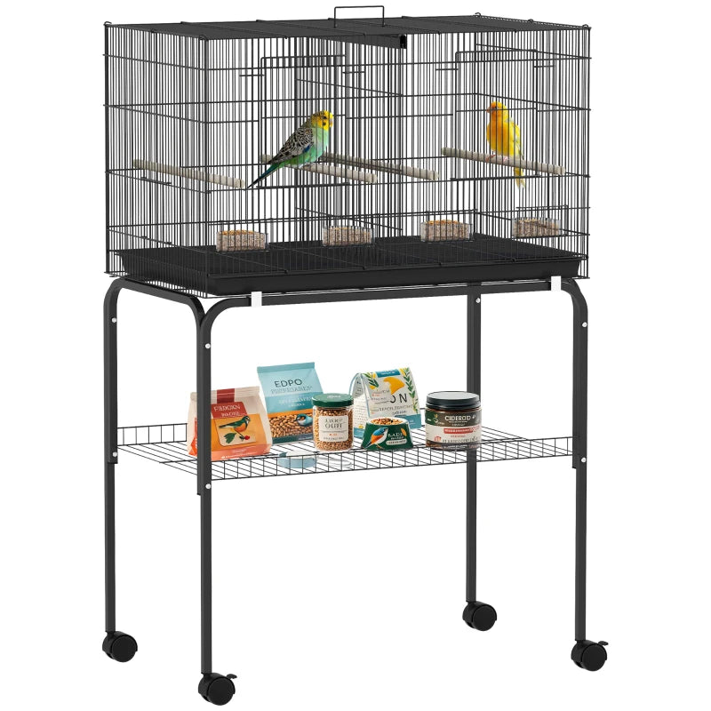 Bird Cage with Slide-Out Tray & Wooden Perches – Black