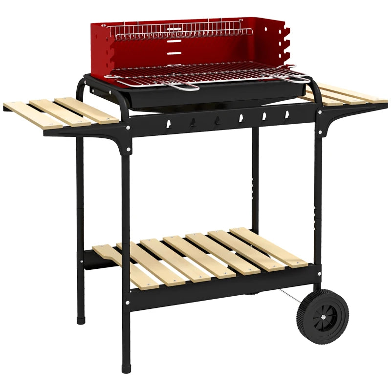 Red Charcoal BBQ with Five-Level Grill Grate for Flexible Grilling and Heat Settings