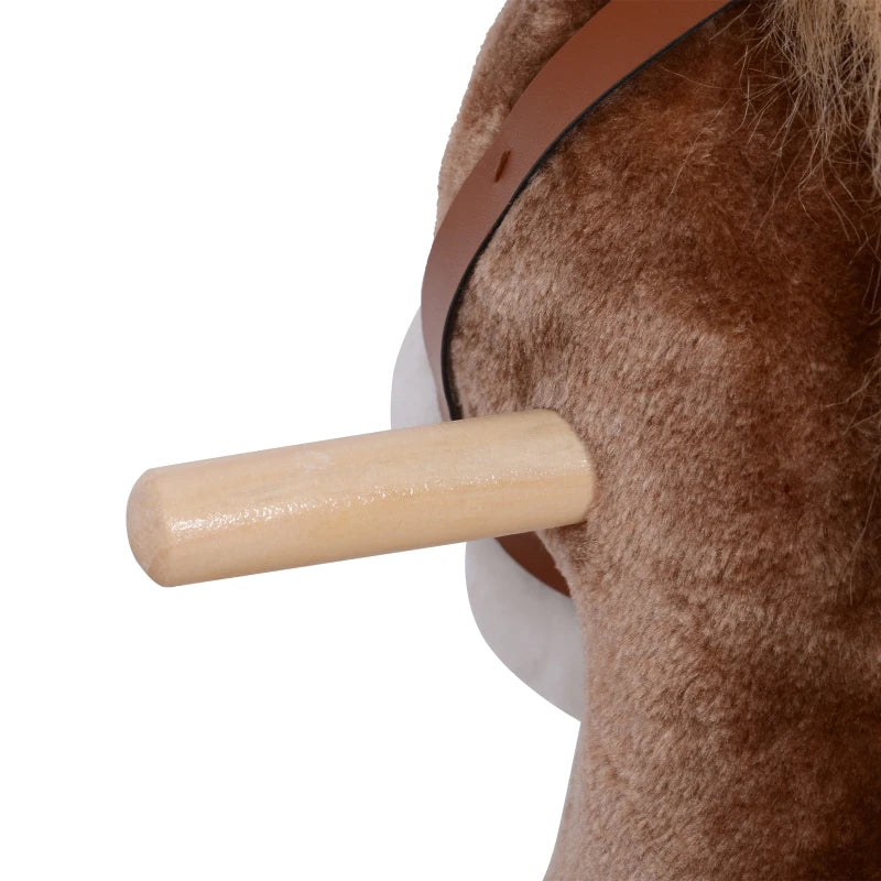 Brown & White Plush Rocking Horse Ride-On with Wooden Base and Handle for Ages 3+