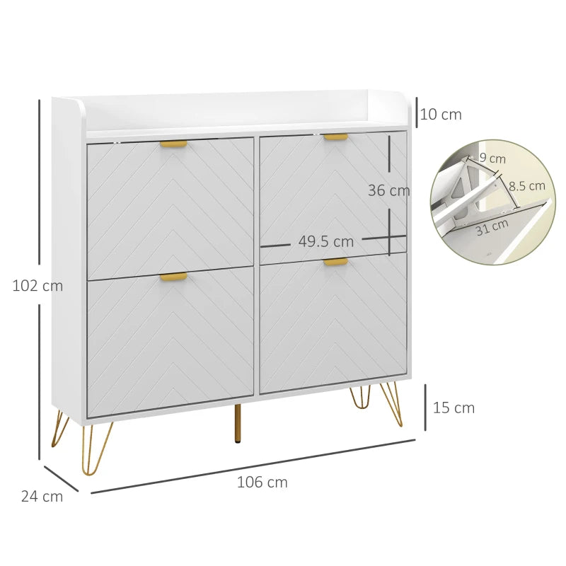 Slim Shoe Cabinet with Adjustable Shelf & 4 Flip Drawers