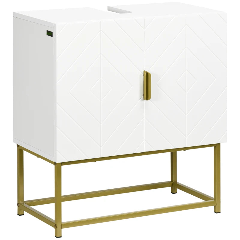Under Sink Mirror Cabinet – 2 Doors, Gold Legs, Stylish Bathroom Unit