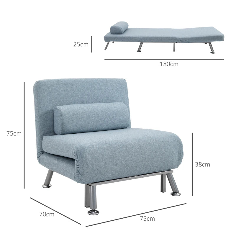 Linen Chair Bed 3-in-1 Convertible Sleeper with Pillow – Sky Blue