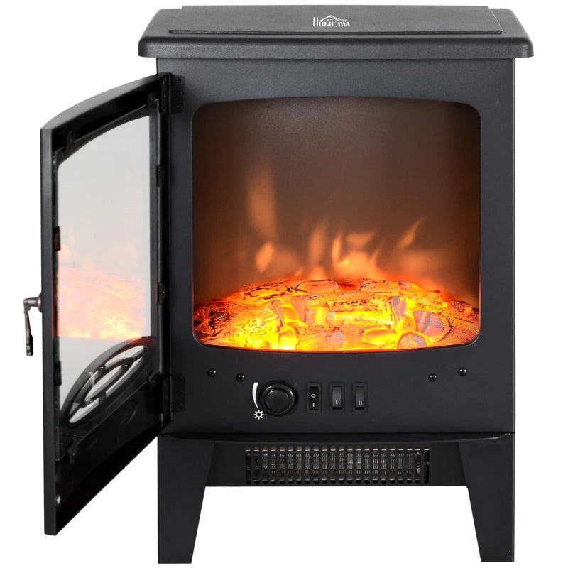 Freestanding Log Burner with Flame Effect, Glass Front, 950W/1850W
