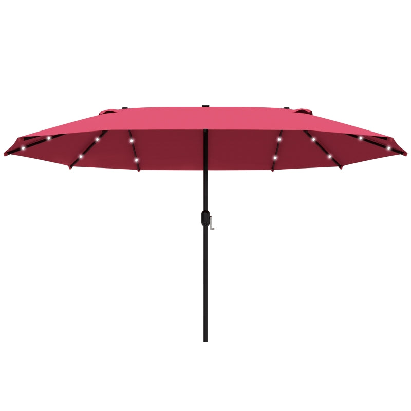 Outdoor Double-Sided Sun Umbrella with LED Solar Lights, Red, Patio Parasol, 4.4m
