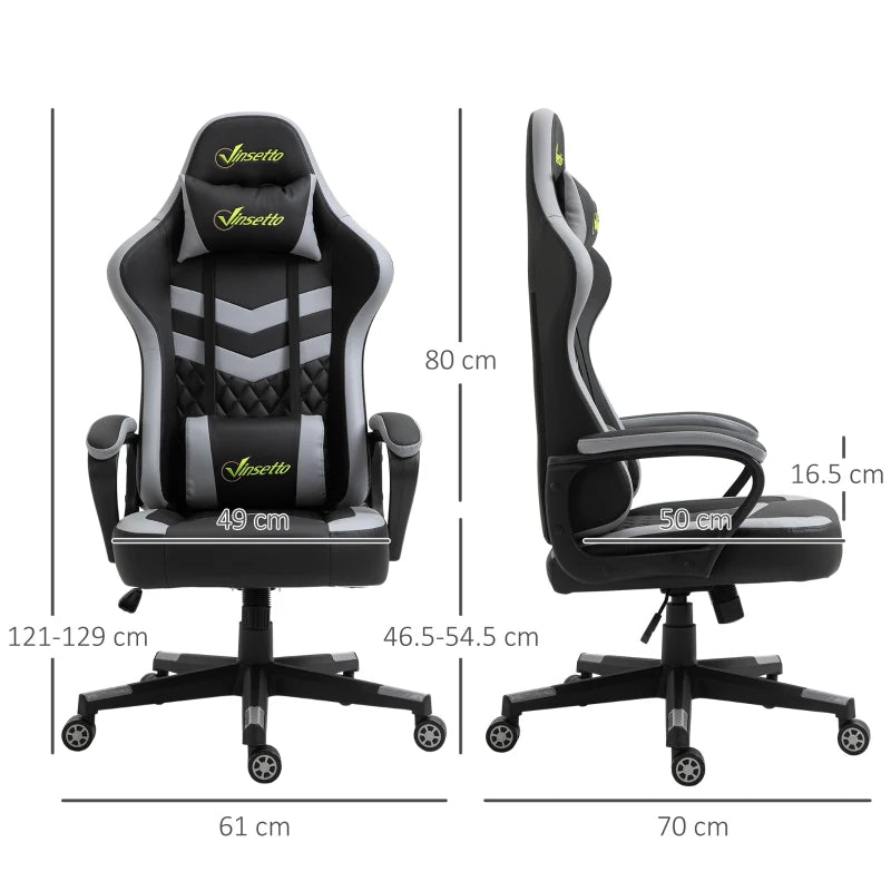 Racing Chair – Black Grey, Lumbar Support, Headrest & Swivel Wheels