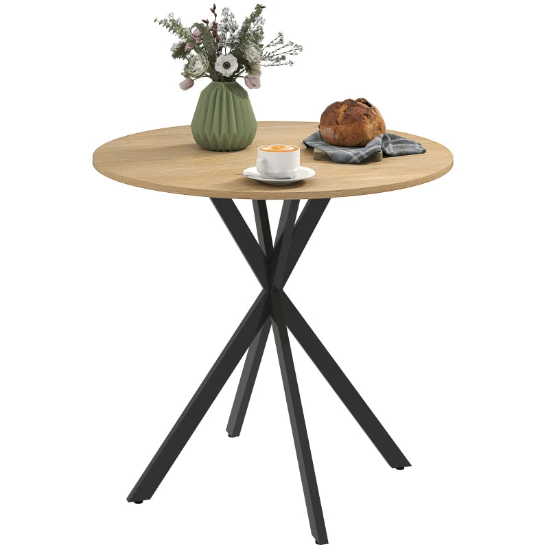 80cm Small Round Dining Table – Industrial White Oak for Kitchen or Dining Room