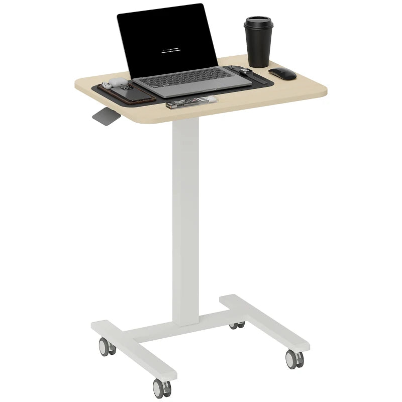 Wood-Effect Work Desk – Height Adjustable 68-108cm, White Frame