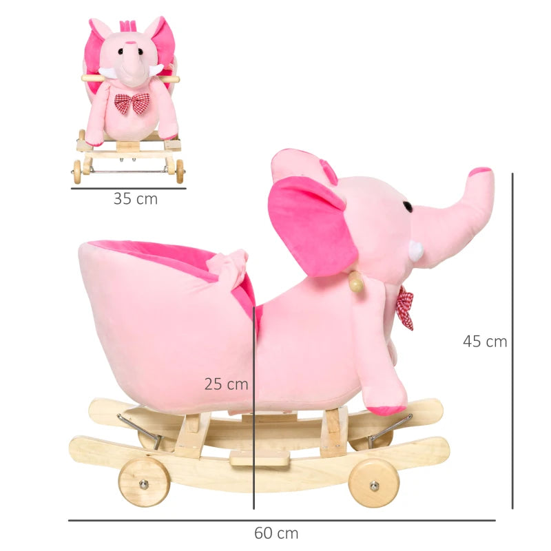 Baby Ride-On Rocking Elephant & Horse Toy with Wheels, Music & Plush Seat, 18+ Months