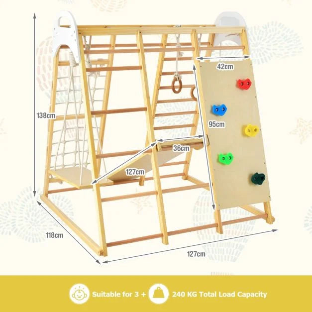 8-in-1 Wooden Jungle Gym Playset with Climber and Monkey Bars