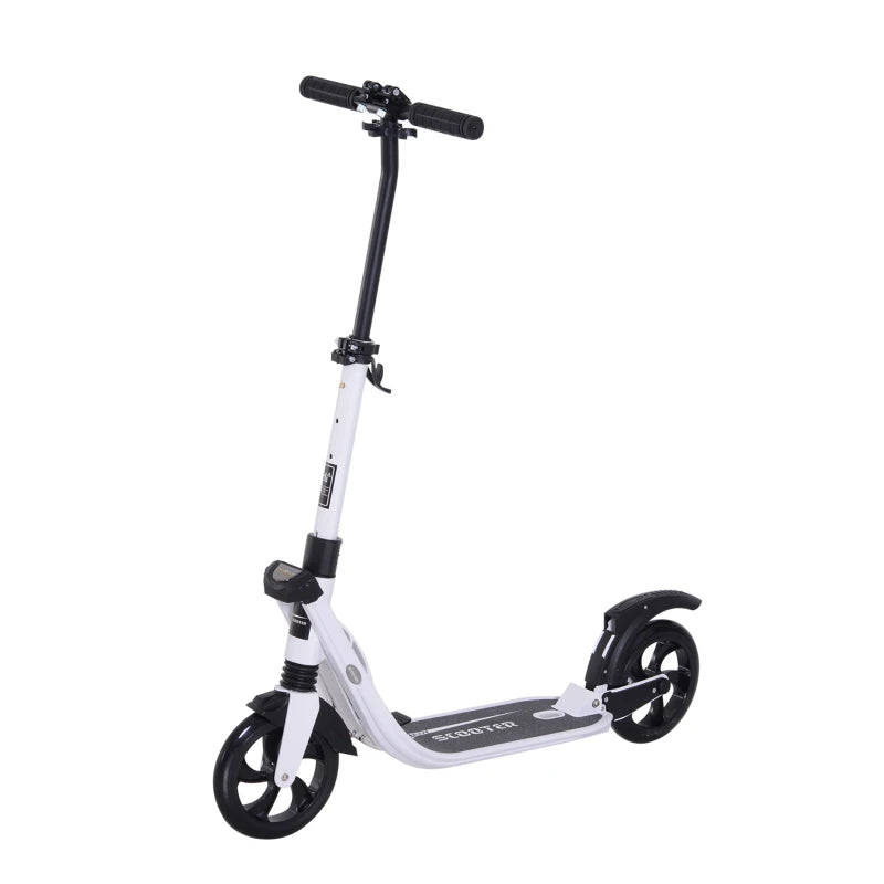 Kick Scooter with Rear Brake & Big Wheels – Foldable, White