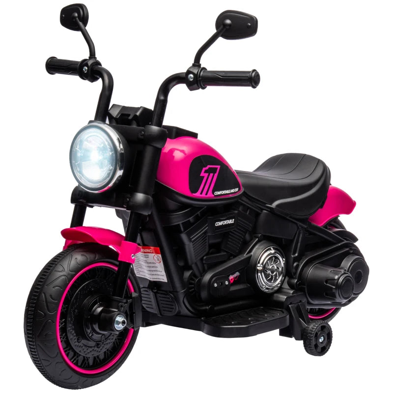 Kids 6V Electric Motorbike with Training Wheels & Easy One-Button Start - Pink