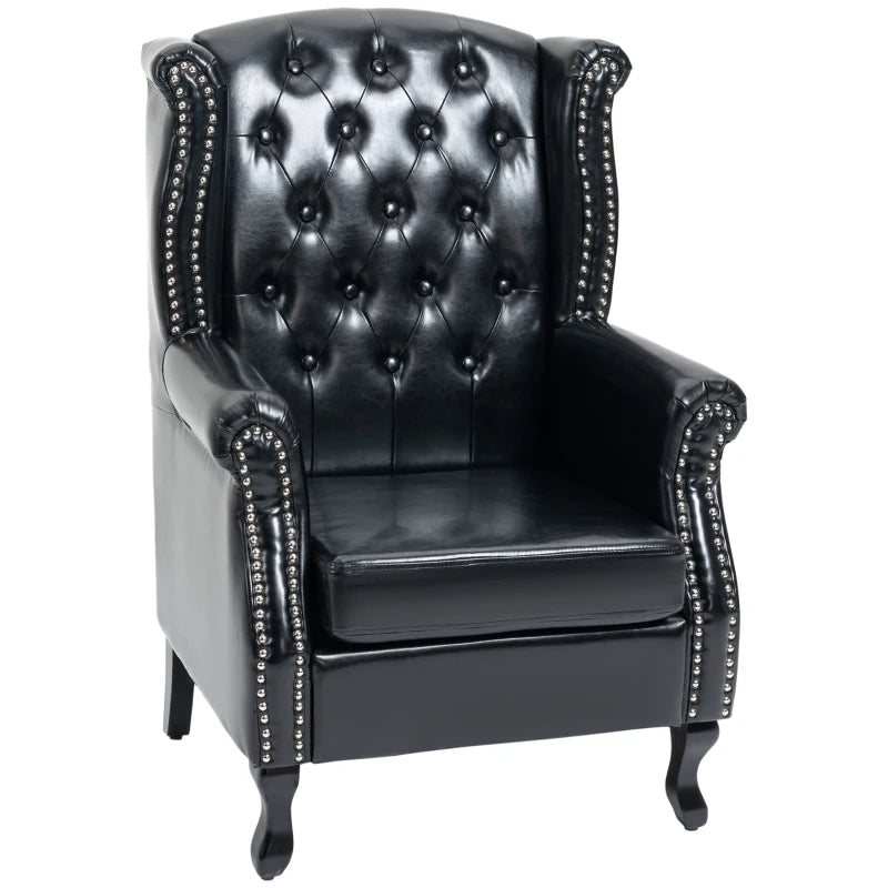 Black Wingback Chair, Tufted Chesterfield Style, Nail Head Detail