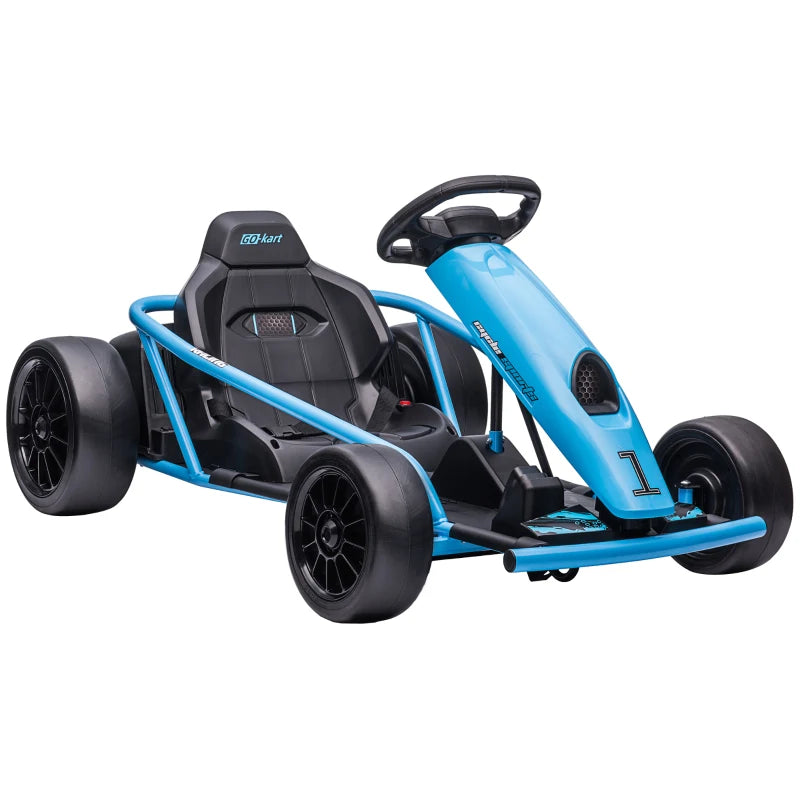 Kids 24V Electric Drift Go Kart, 2-Speed Ride-On Racer w/ Pedals & Wheel, Blue