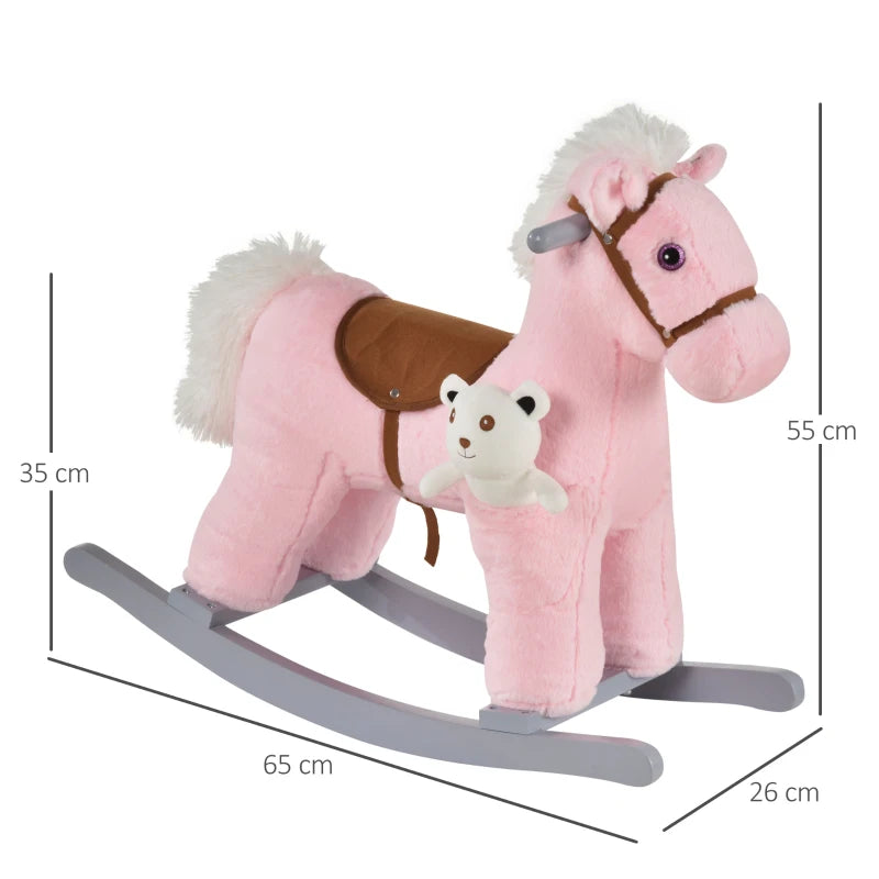 Pink Plush Kids Rocking Horse Toy with Realistic Sounds for Ages 18-36 Months