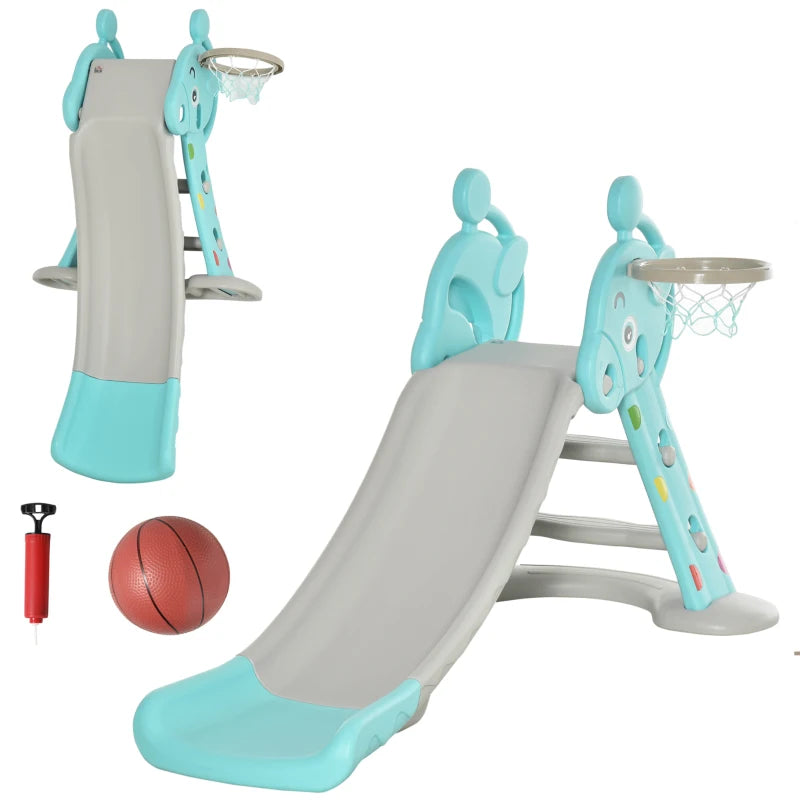 Freestanding 2-in-1 Kids Slide with Basketball Hoop – Deer Shape, Blue, 18m-4y