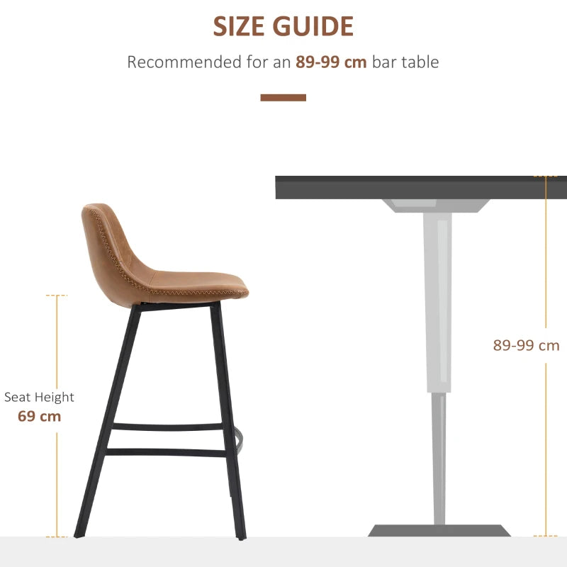PU Leather Breakfast Bar Chairs with Backrest – Set of 2 Brown