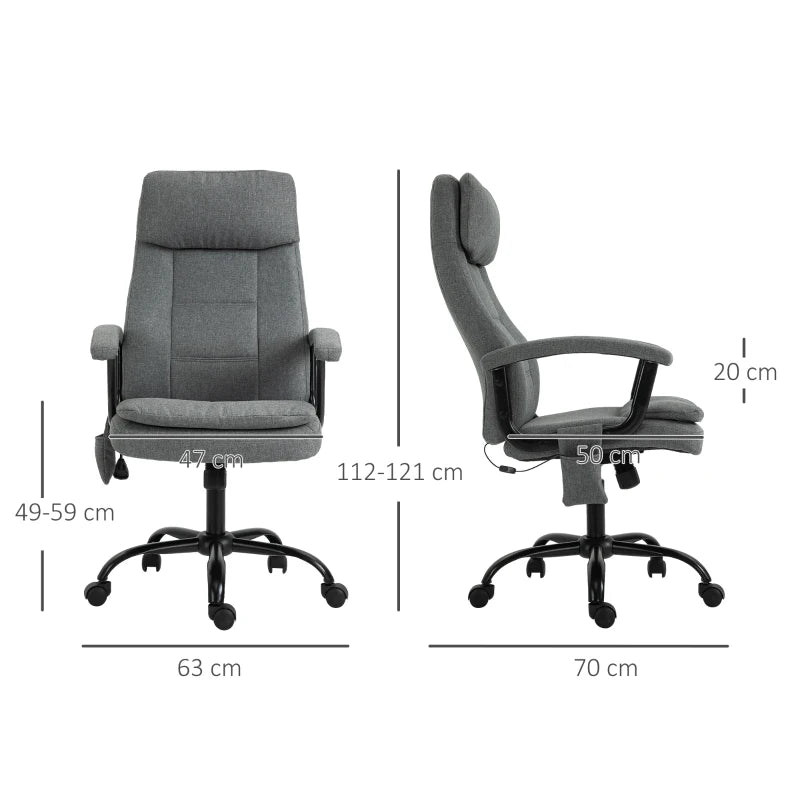 Grey Linen Office Chair with 2-Point Lumbar Massage – Adjustable Height & Wheels