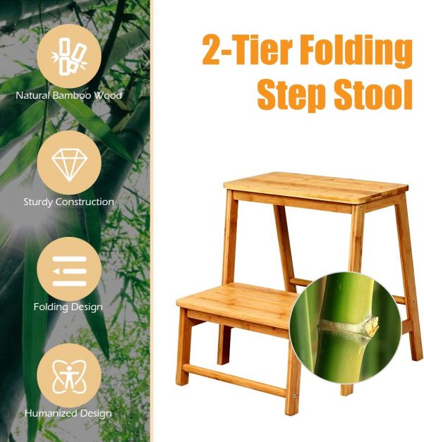 Children’s Bamboo 2-Step Footstool for Easy Reach