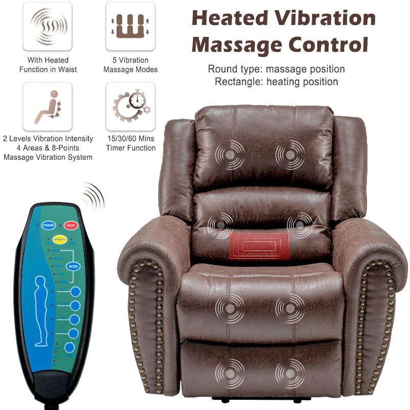Electric Power Lift Recliner w/ Heat, Massage & Pockets – Brown, 104cm