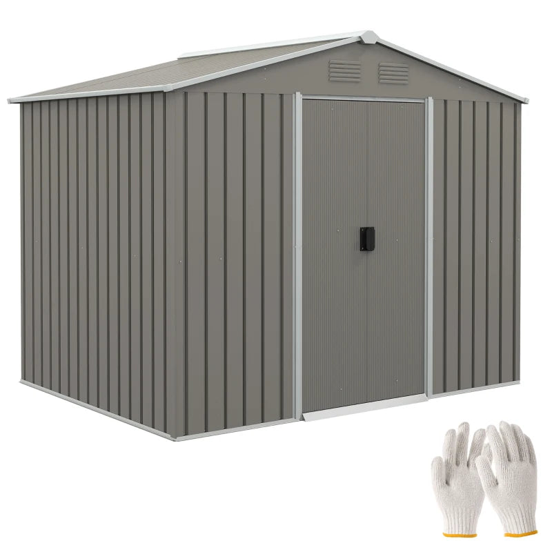 Durable Metal Outdoor Garden Storage Shed with Ventilation & Sliding Doors – Light Grey