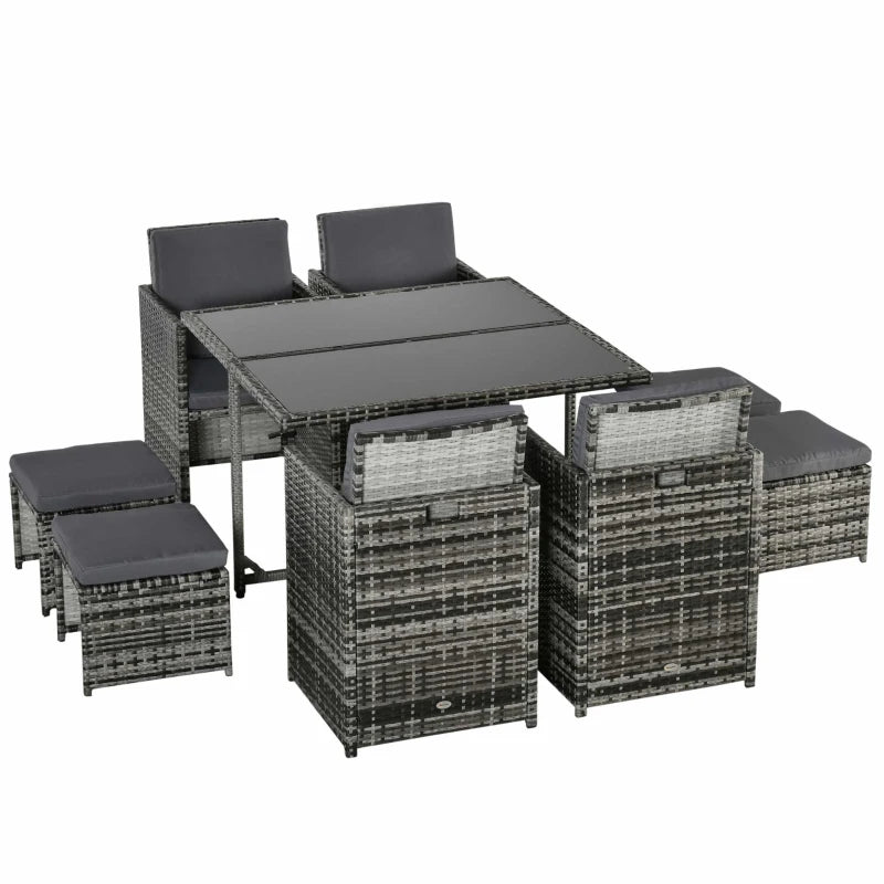 Elegant 8-Seater Patio Furniture Set with Wicker Dining Table and Cushioned Seats
