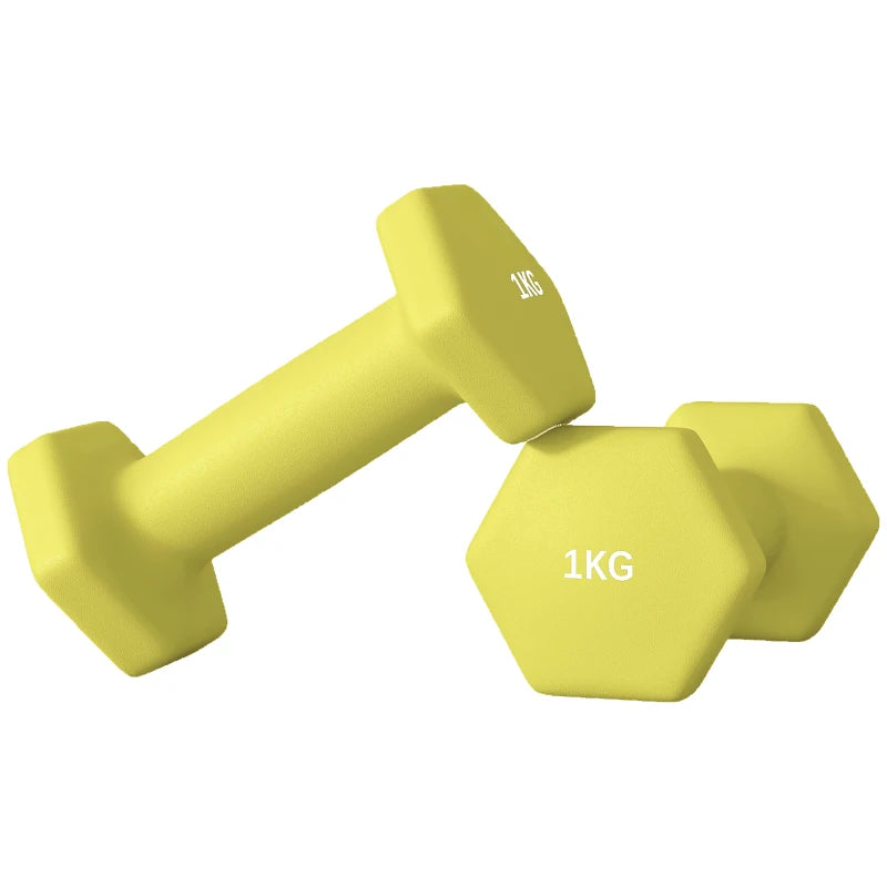 Yellow 1kg Hex Dumbbells – Secure Non-Slip Grip
