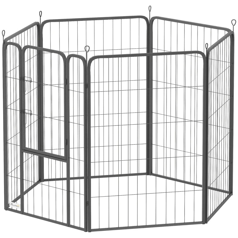 Six-Panel Large Dog Playpen with Door – 100cm Tall, Black
