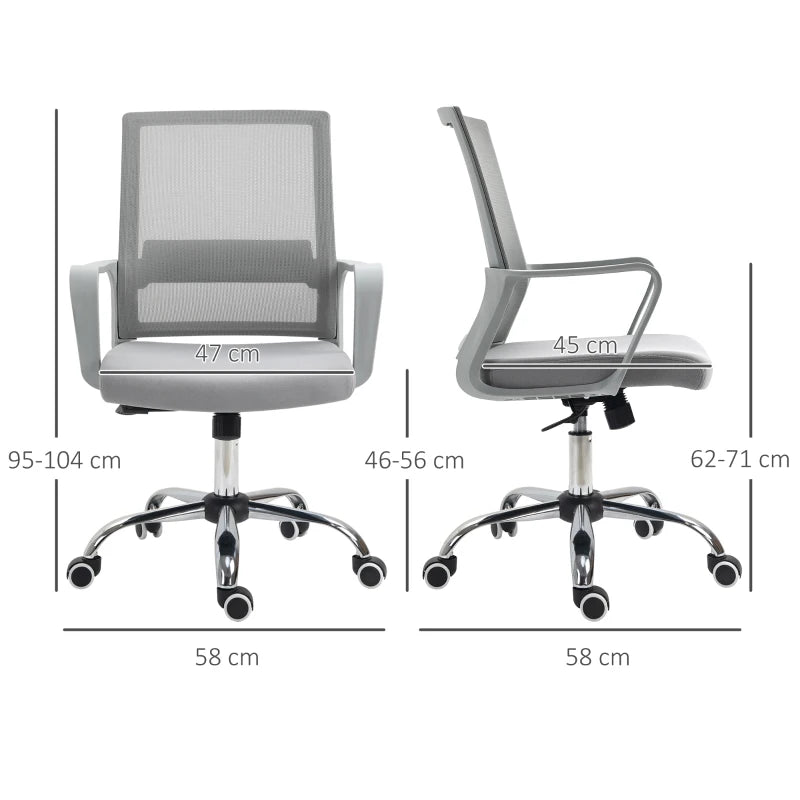 Grey Ergonomic Mesh Office Chair – Adjustable Height, Armrest & 360° Swivel Wheels