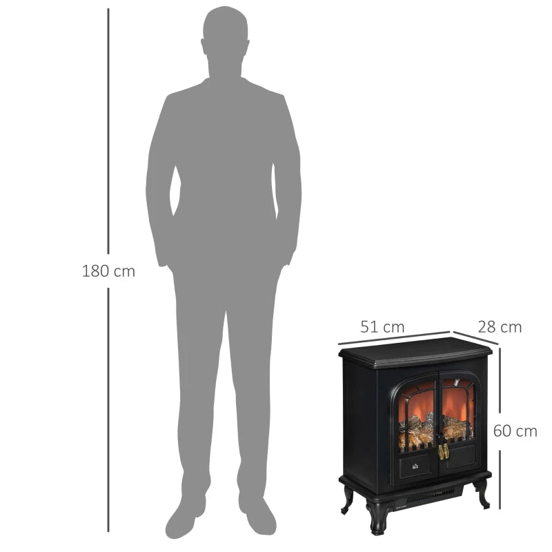 Portable Fireplace Stove – LED Flame, 1000/2000W Heater, Black
