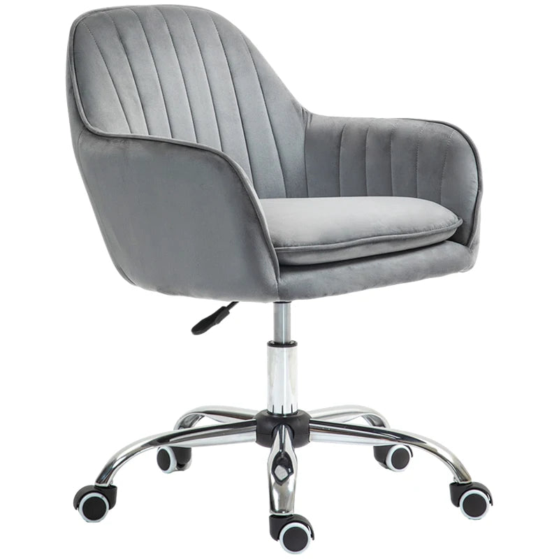 Grey Velvet Desk Chair with Wheels and Height Control