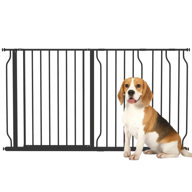 Extra Wide Dog Gate with Door – Pressure Fit, Black