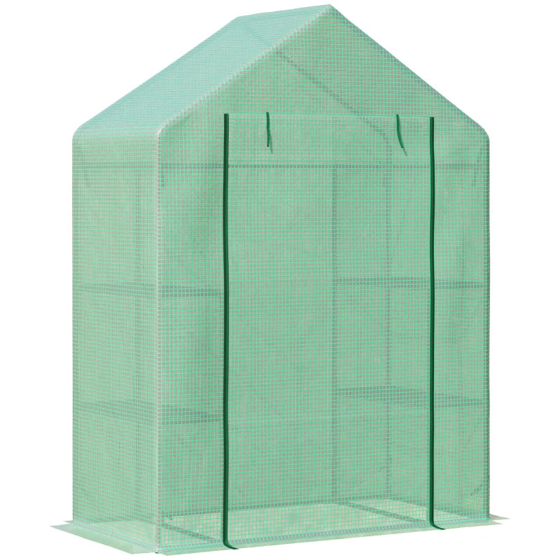 Walk-In Portable Greenhouse with 2-Tier Shelves Zippered Door & PE Cover Green 141x72x191cm