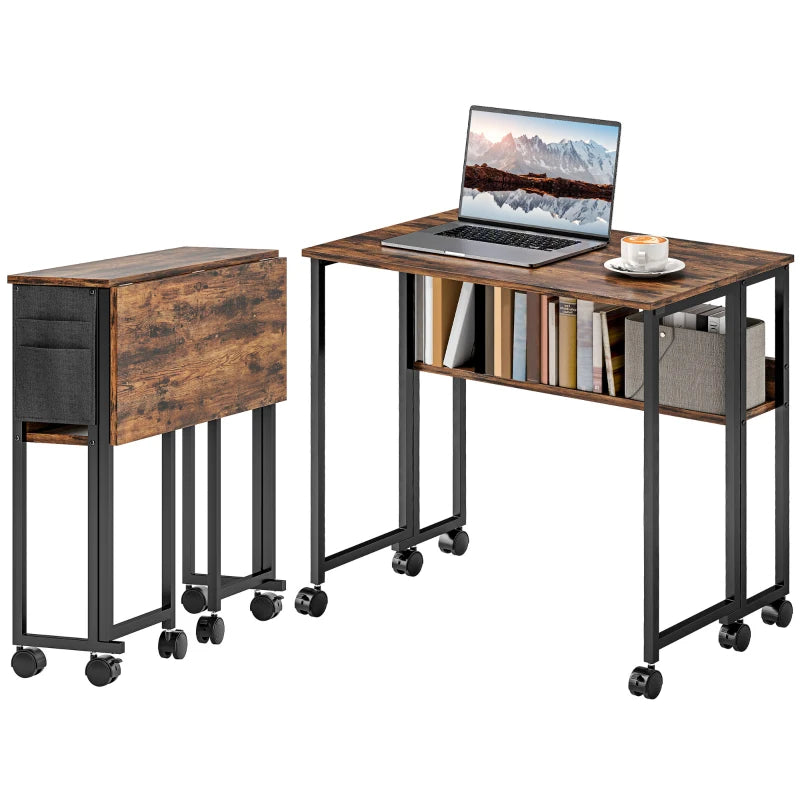 Rustic Brown Work Desk – 80cm Drop Leaf Design