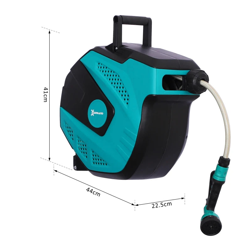 Wall-Mounted Retractable Garden Hose Reel with 7-Pattern Spray Nozzle for Easy Watering – 15m