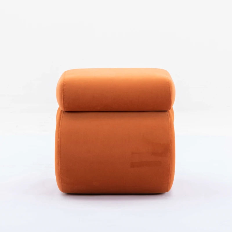 Velvet Pouffe Ottoman – S-Shape Wavy Design, Orange Foot Stool, Pre-Assembled