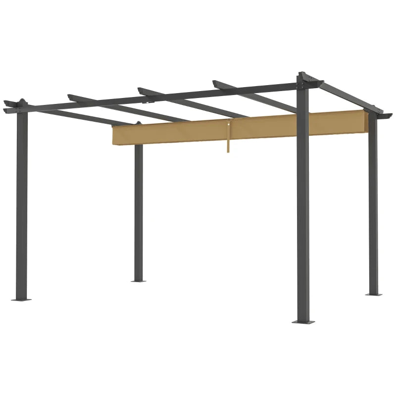 Outdoor 3x4m Pergola with Retractable Roof, Aluminum Frame in Khaki Finish