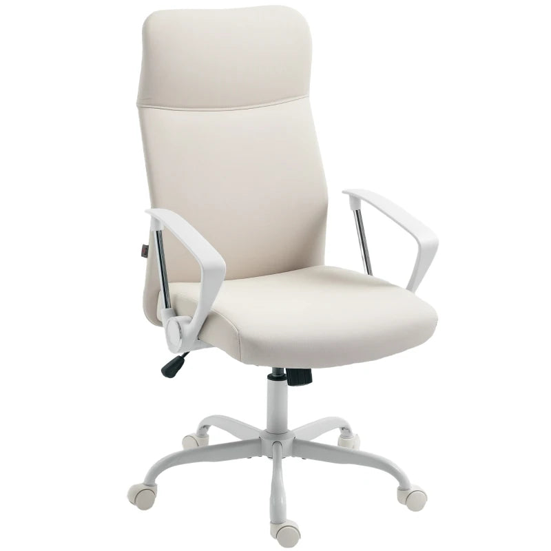 High Back Office Chair – Cream White Fabric, Comfortable