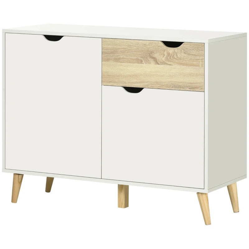 Freestanding Sideboard, White Cabinet with Drawer & Doors, Modern Look