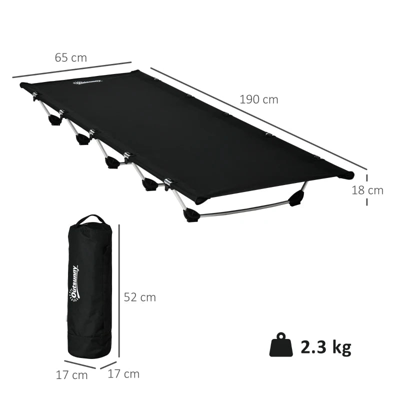 Camping Bed – Aluminium Frame, Portable Cot, 150kg Load, Black