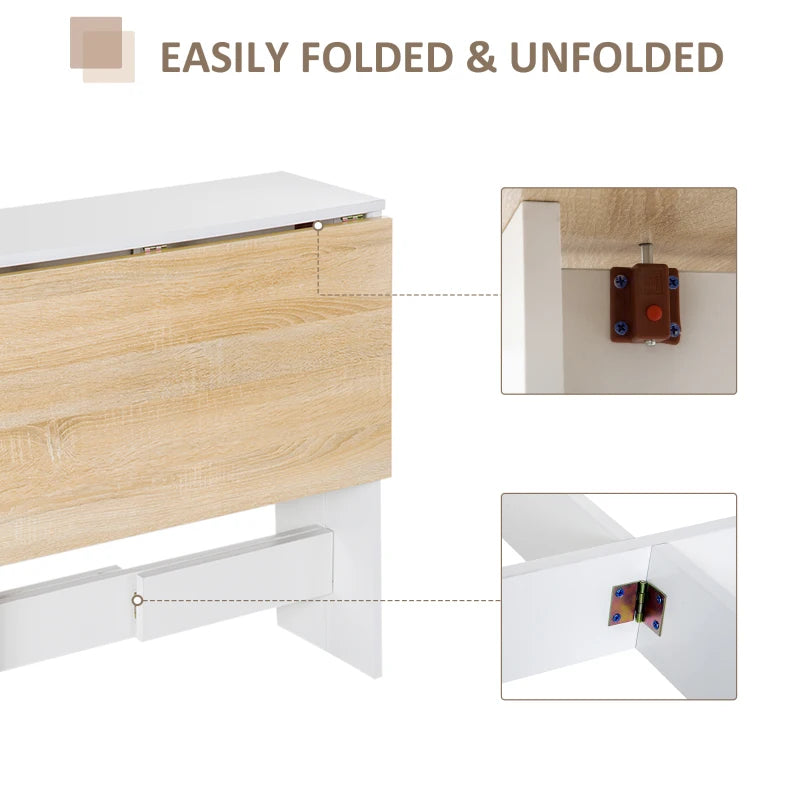 Convertible Desk/Table, Oak & White, Folding Home Office Solution