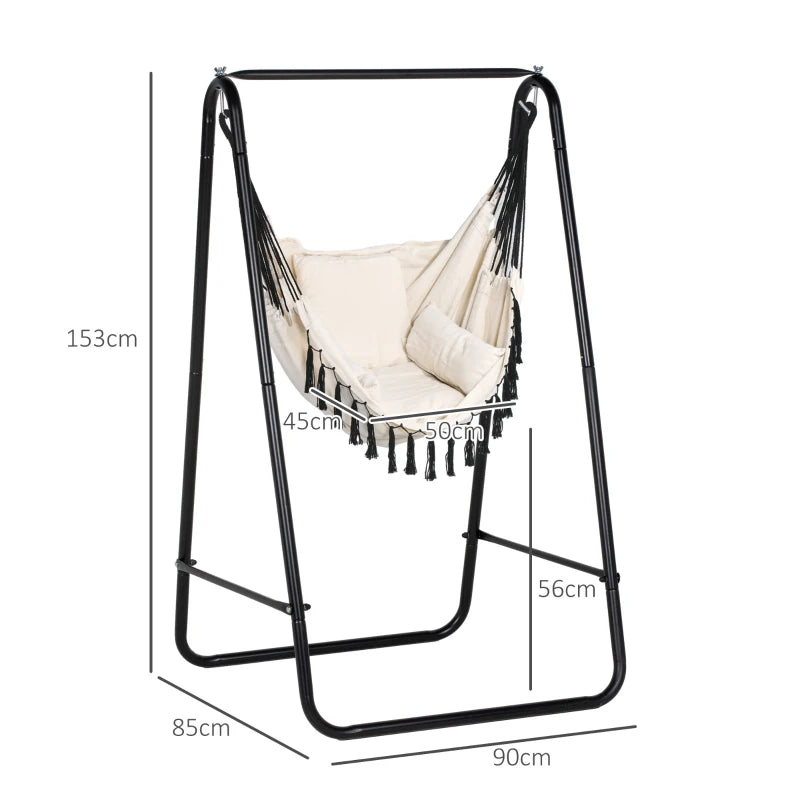 Comfortable Cream White Hammock Swing Chair with Stand and Plush Cushion
