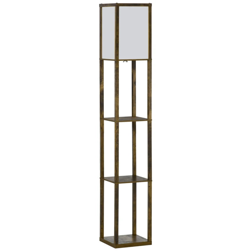 3-Tier Floor Lamp with Storage Shelf, Acrylic Shade, 160cm Brown