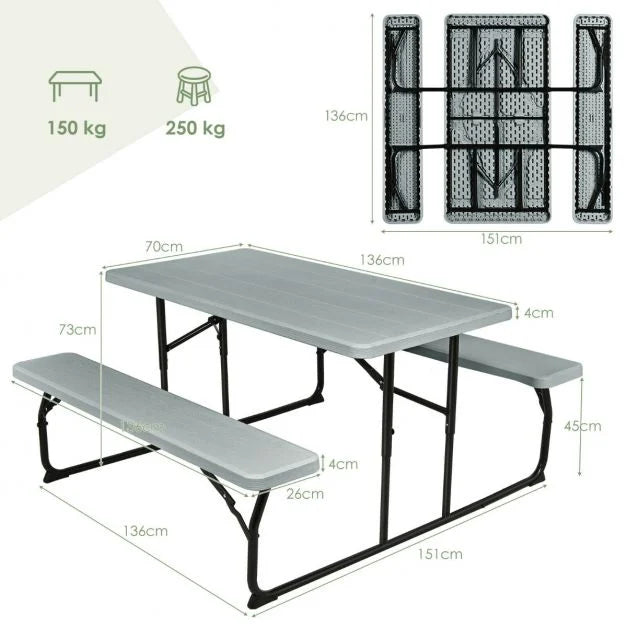 Foldable Outdoor Table & Bench Set – Anti-Skid Design