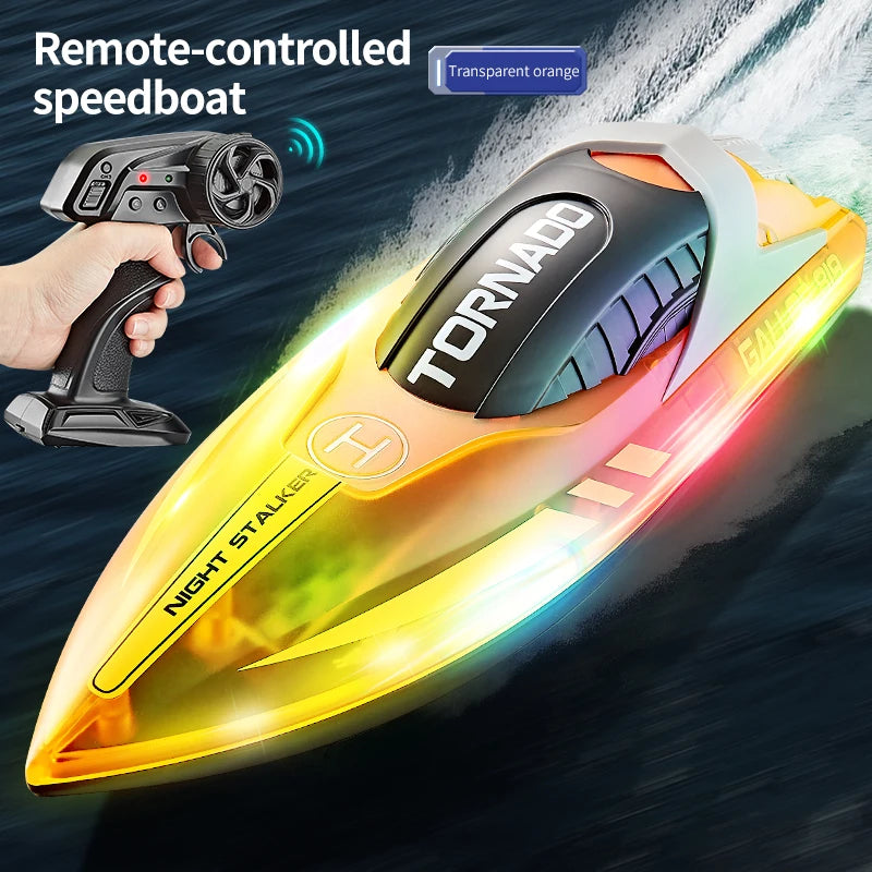 2.4G RC Racing Boat for Kids Dual Motor High-Speed LED Electric Speedboat Toy