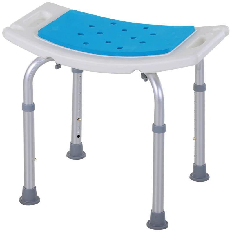 Blue Shower Stool, Adjustable Aluminium Frame, Non-Slip Design