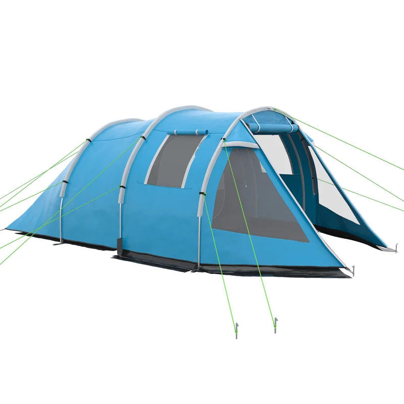 Blue 3-4 Man Tunnel Tent with Ventilated Windows & Carry Bag