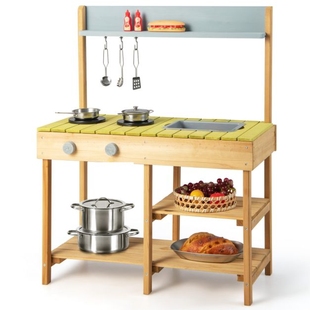 Kids Outdoor Mud Kitchen Playset with Removable Water Box for Creative Fun